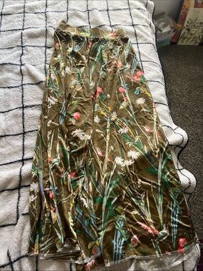 Anthropologie Maeve Shiloh Gold Hummingbird Floral Wide Leg Palazzo Pants XSP